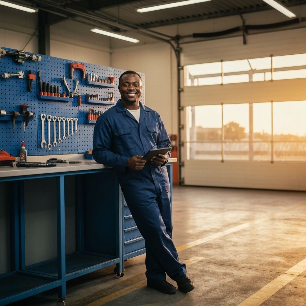 Professional Nigerian mechanic in a modern workshop